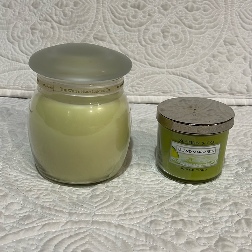 The White Barn and Slatkin Co sea island cotton and island margarita candles